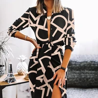european and american new womens clothing 2022 fashion temperament printing sexy v neck slit bag hip long sleeved dress women
