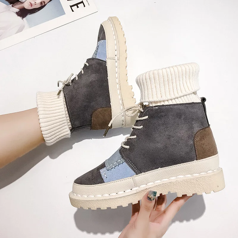 

Women Winter Snow Boots Fur Warm Ladies Wool Booties Ankle Boot Comfortable Shoes Turned-Over Edge Casual Heeled Women Mid Boots