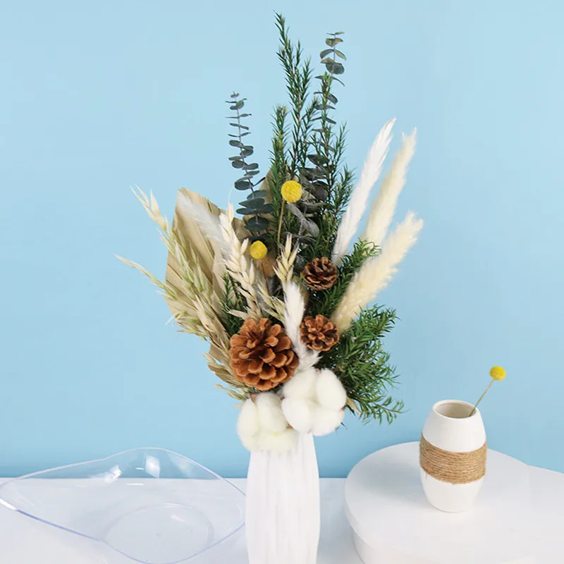 

Premuim Dried Flower Bouquet Primary Eucalyptus Leaf Oat Pine White Cotton Blossom For Party Wedding Scenes Arrangement Crafts