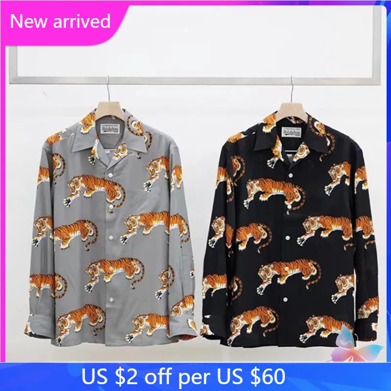 

WACKO MARIA Shirts High Quantity Full Print Tiger Hawaii Casual Long Sleeve Shirt
