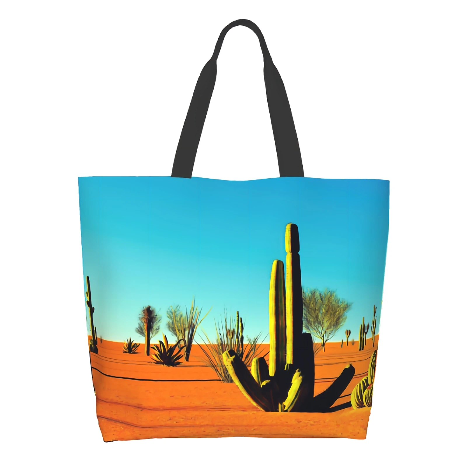 

Blue Ski Cacti Succulent Kitchen Reusable Grocery Bags Bulk Large Casual Shopping Shoulder Handbag
