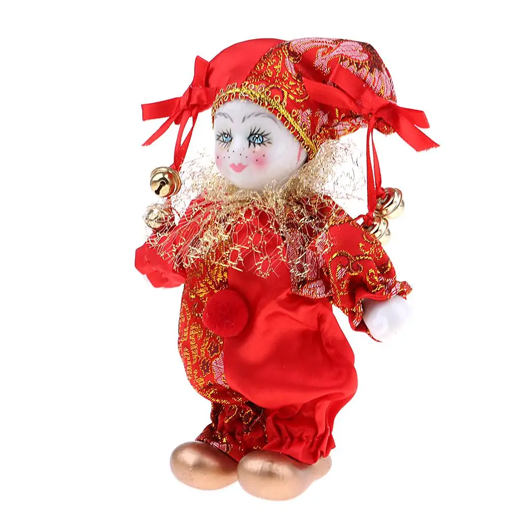 Collectible, 16cm Height Harlequin Doll With Ceramic  & Beautiful Clothes, Holloween Display Decoration