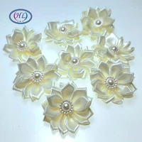 hl 20pcs 35mm beige ribbon pearl flower handmade flowers wedding decorations diy sewing appliques garment hair accessories a118