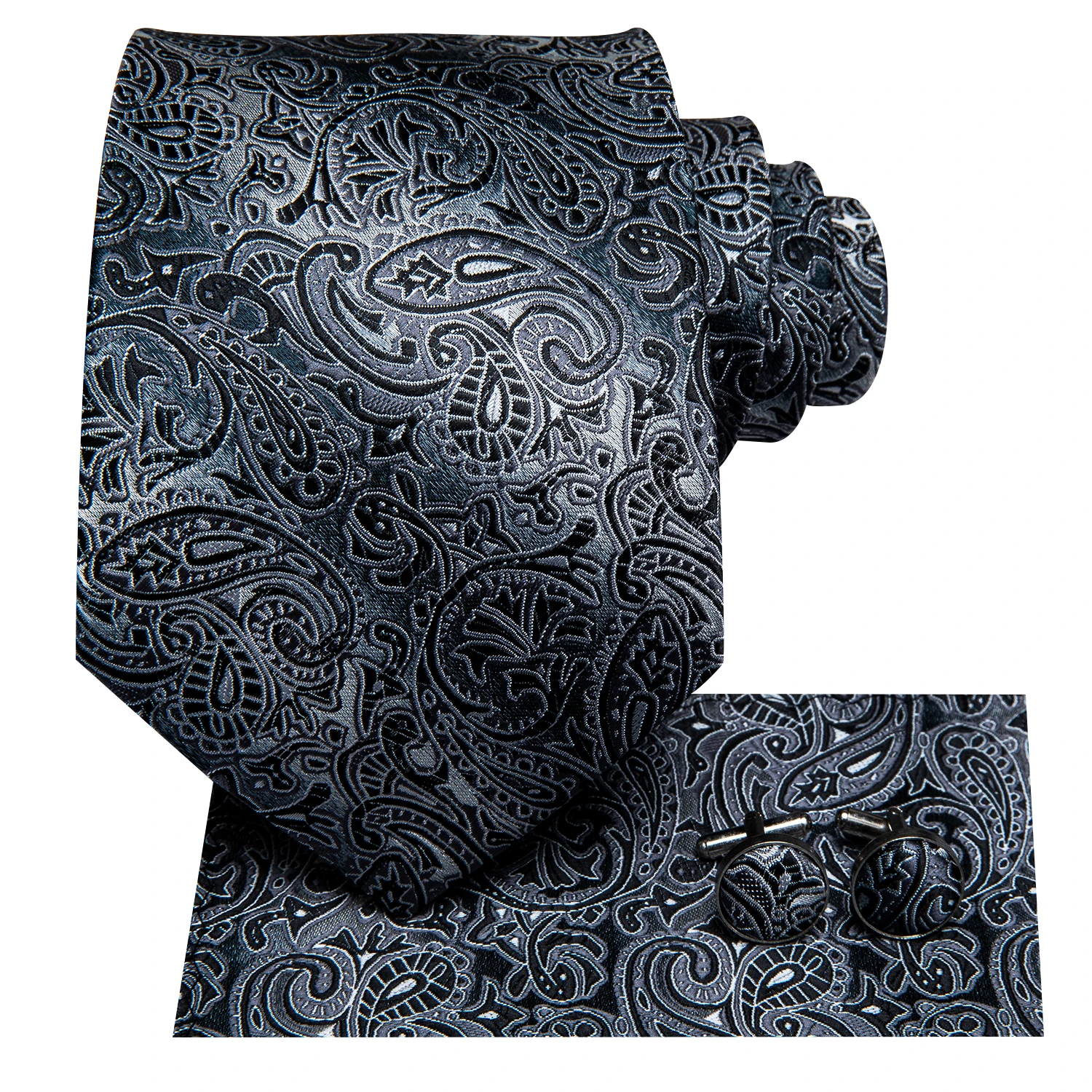 Серый полосатый Шелковый Свадебный Галстук Пейсли для мужчин Handky Cufflink подарок