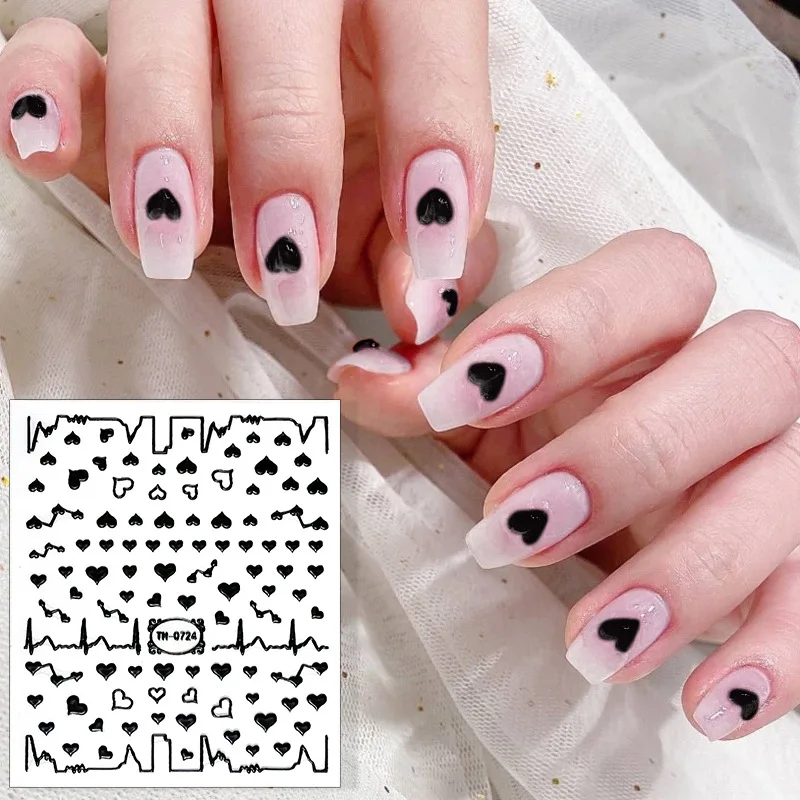 

2022 New Net Red Black 5D Embossed Nail Art Stickers Diy Love Geometric Pattern Nail Art Jewelry Ins Nail Decals