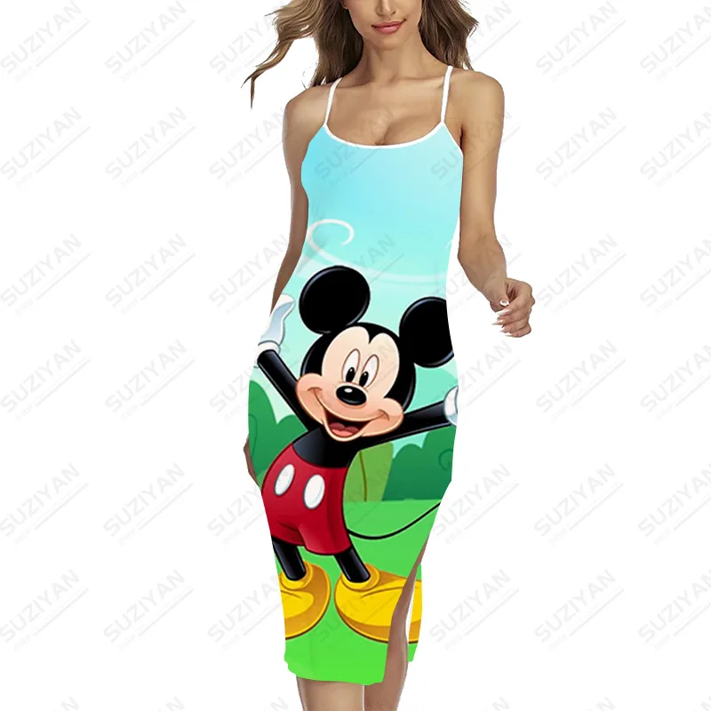 

Длинное летнее платье с принтом Disney, Сексуальные вечерние платья без рукавов с открытой спиной для вечеринки, облегающее платье-комбинация ...