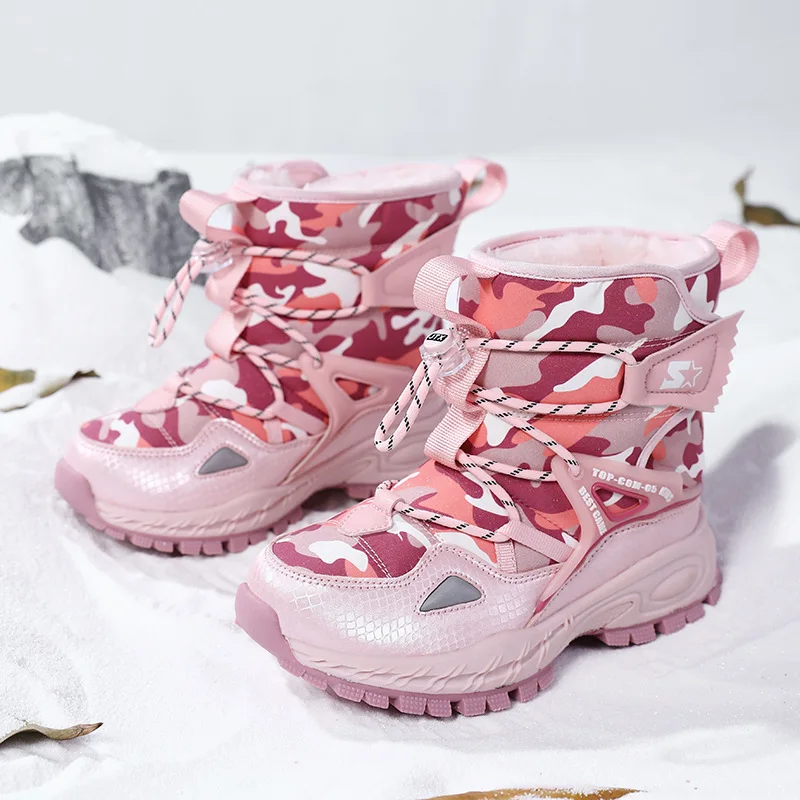 

2023 Winter New Children's Snow Boots Plush Boots for Boys Girls Fashionable Warm Shoes Non-slip Waterproof Outdoor Boots