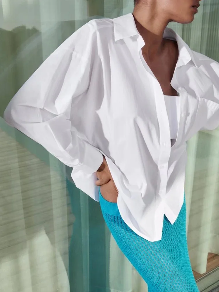 

Kumsvag 2022 Summer Womens Shirts Blouses Tops Casual White Loose Poplin Pocket Female Fashion Street Top Smock Blusas Clothing