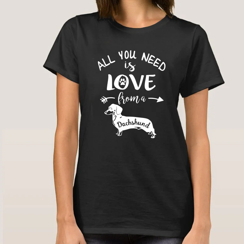 Футболка женская с надписью такса и коротким рукавом |