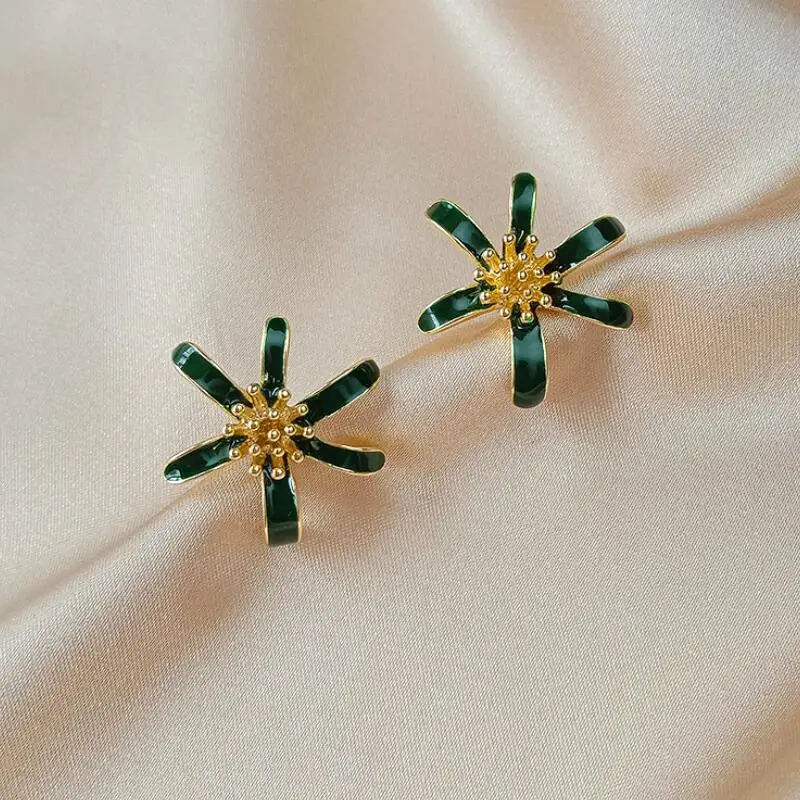 

Новые трендовые серьги зеленого цвета с цветами для женщин и девушек, модная женская бижутерия для вечеринки, корейские геометрические Эфф...