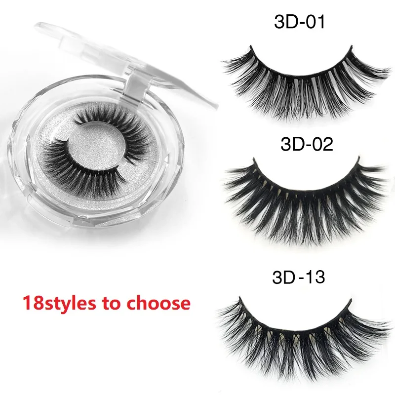 

3D Mink Eye Lashes 1Pair And Box Hot Sale Natural Long 3D Mink Lashes Fake Full Strip Eyelashes Wholesale Bulk