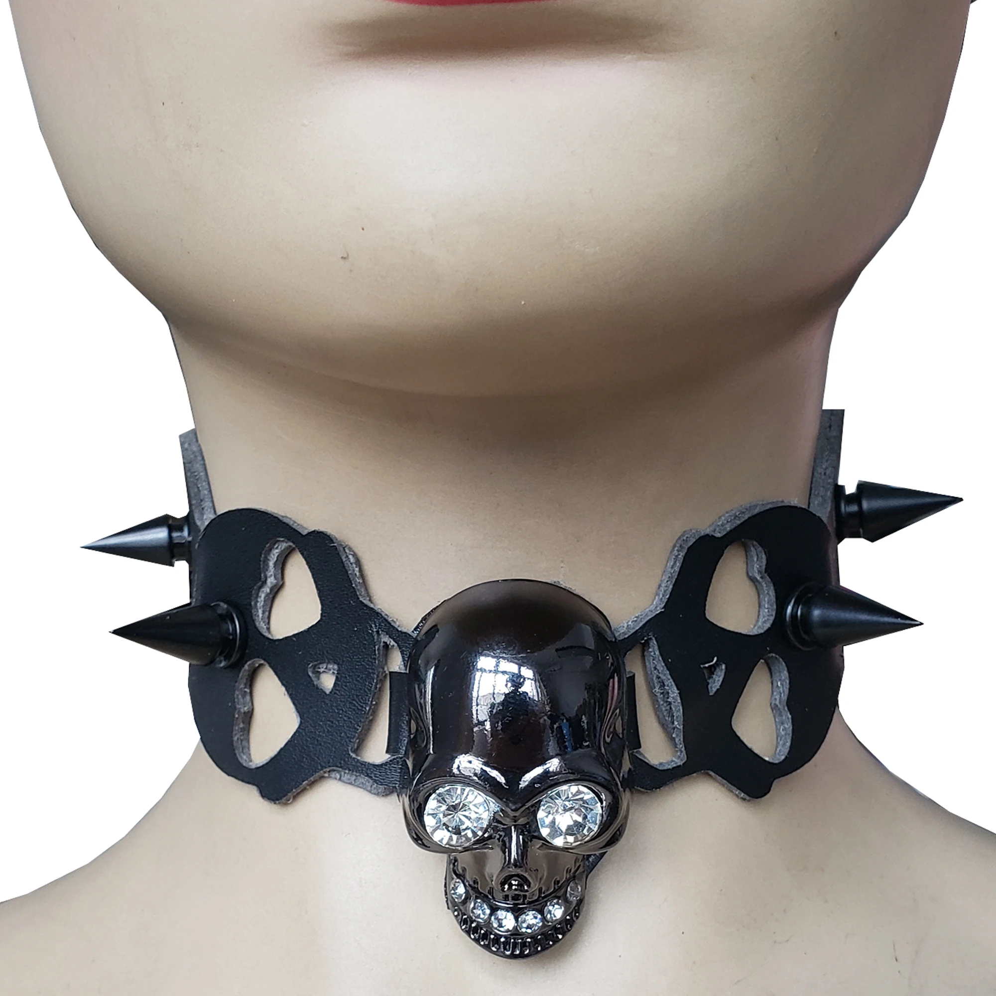 Кожаный чокер ручной работы с черепом в стиле панк для мужчин и женщин готический