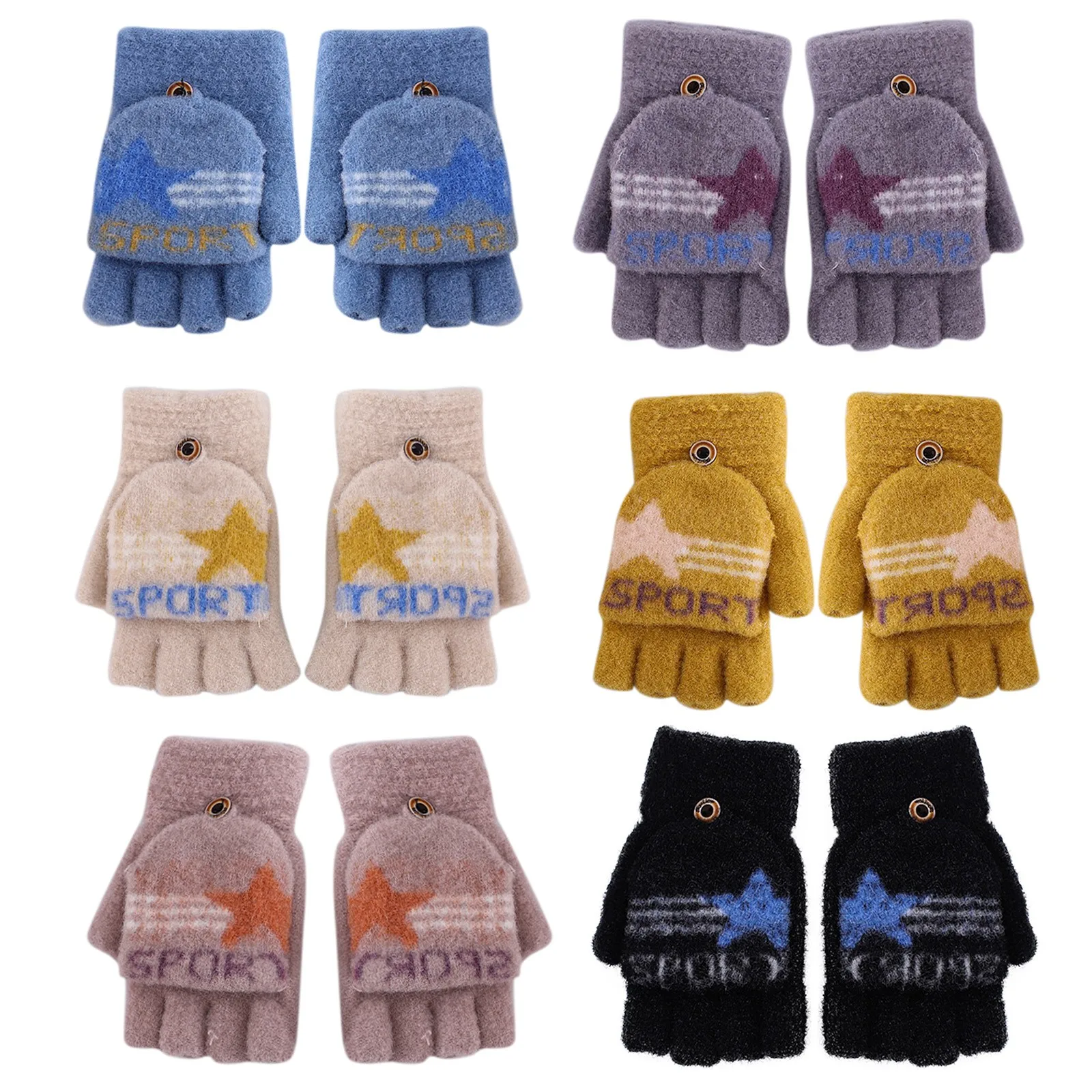 

Top Fingerless Convertible Mittens Children Kids Gloves Winter Warm Flip Knitted Kids Kids Gloves Brown White Knit Gloves Kids