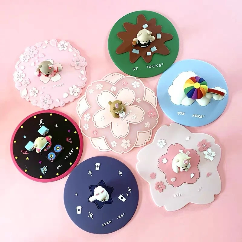 3D милый чехол для чашки мультяшный медведь женский силиконовый с цветами вишни