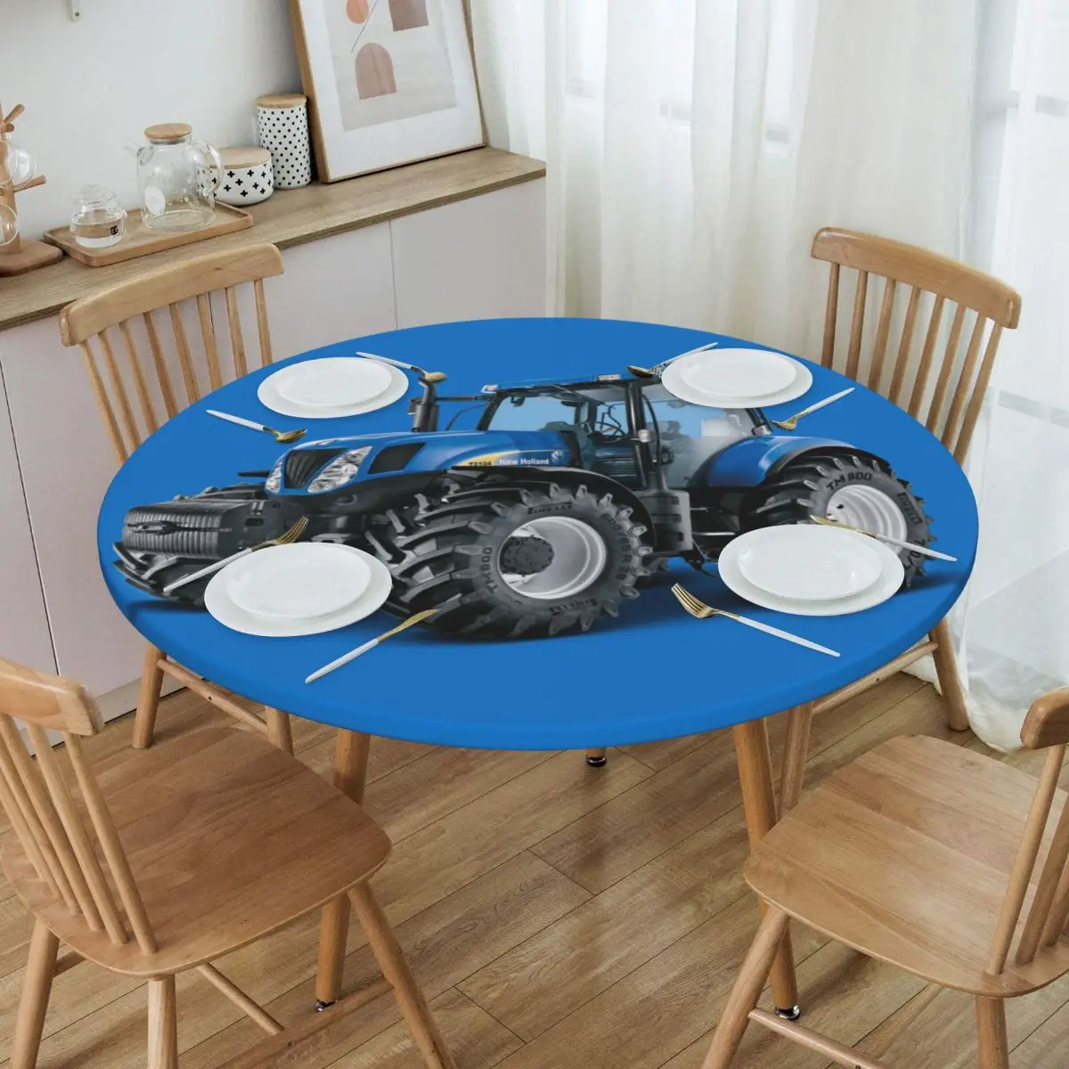 

Round Waterproof Oil-Proof Tractor Tablecloth Backing Elastic Edge Table Covers 45"-50" Fit Table Cloth