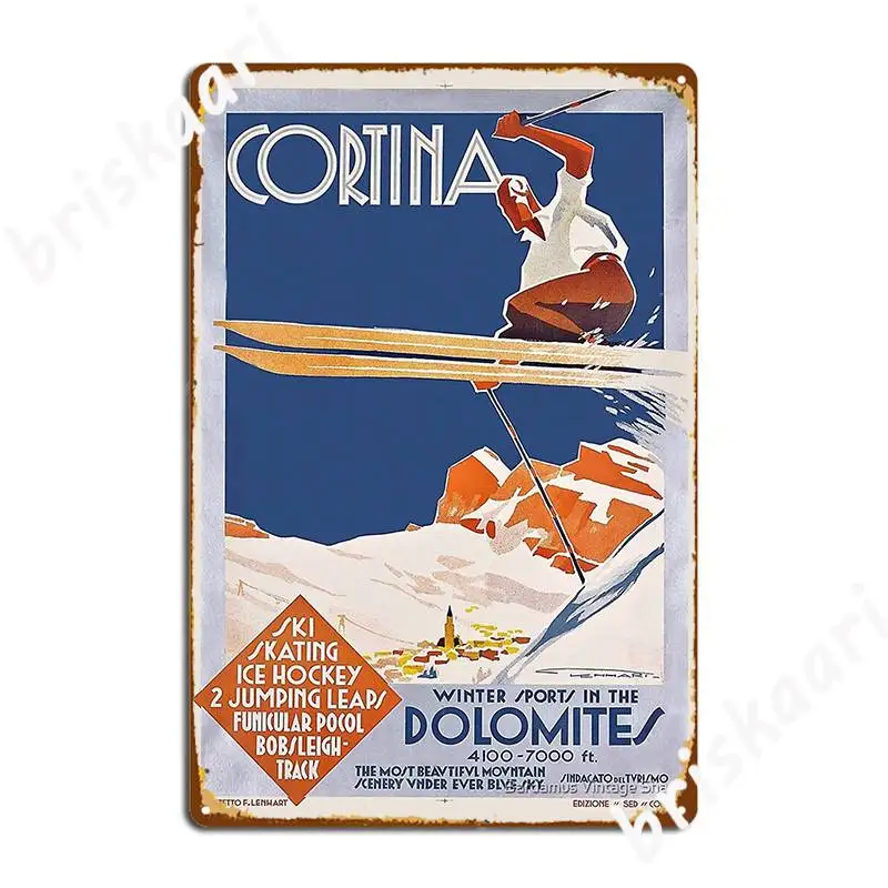 

Винтажный итальянский горнолыжный металлический знак Cortina D ampiece, Постер для клуба, бара, настенный паб, персонализированный жестяной знак, п...