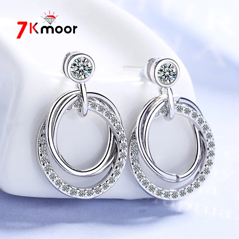 Женские серьги-подвески из серебра пробы с цирконом