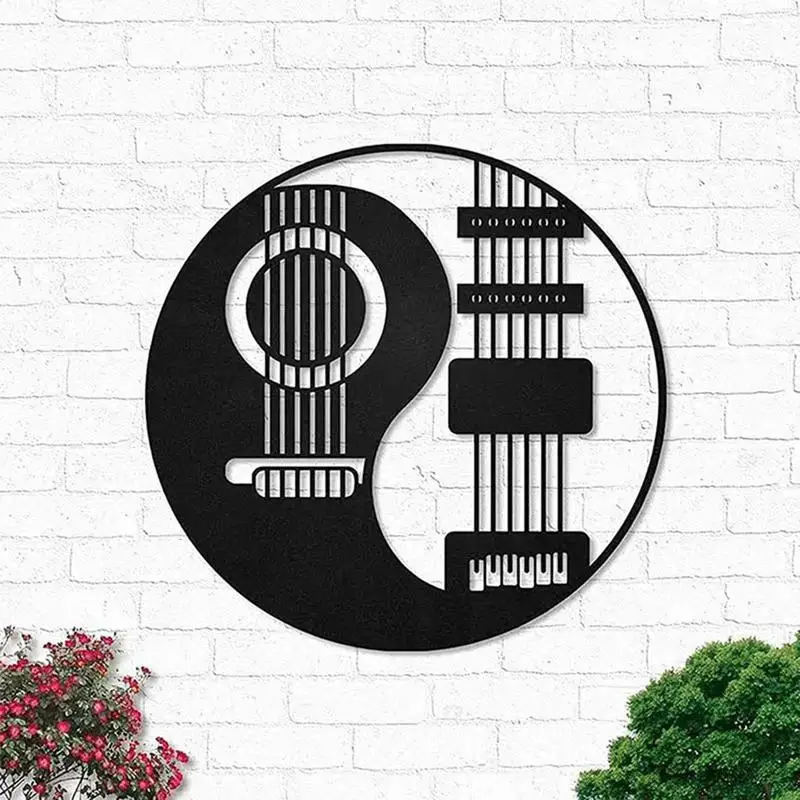 

Metal Wall Decor Black Guitar Design Metal Wall Art Rustproof Vintage Round Decorative Home Decor For Music Room Corridor Living