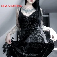 dark academia vintage black e girl summer dress goth women bodycon bandage v neck embroidery lace casual party femme dresses