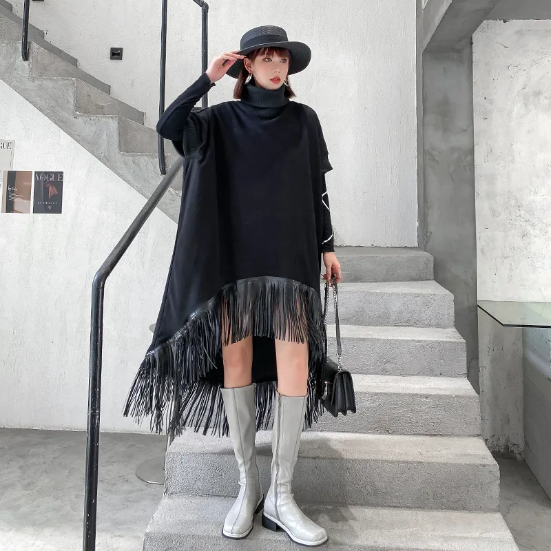 

SuperAen ретро платье с высоким воротом и бахромой женское 2022 осеннее свободное ТРАПЕЦИЕВИДНОЕ уличное платье-пуловер ТРАПЕЦИЕВИДНОЕ ПЛАТЬЕ с ...