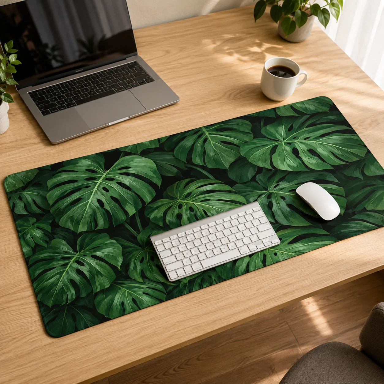 Фото Коврик для мыши Green Monstera Deliciosa, игровой коврик для мыши XL, компьютерный коврик XXL, коврик для клавиатуры, нескользящий коврик из натурального каучука, коврики для мыши для ноутбуков №1