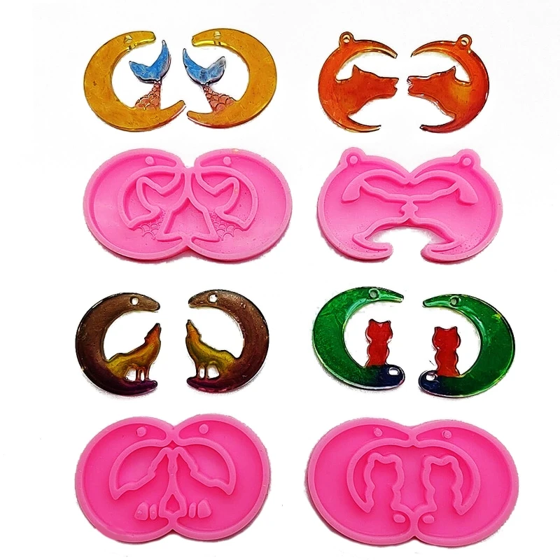 

D0LC 1/4Pieces Earring Resin Molds Moon Silicone Earring Mold for Jewelry Making Silicone Molds for Resin DIY Fashion Earring