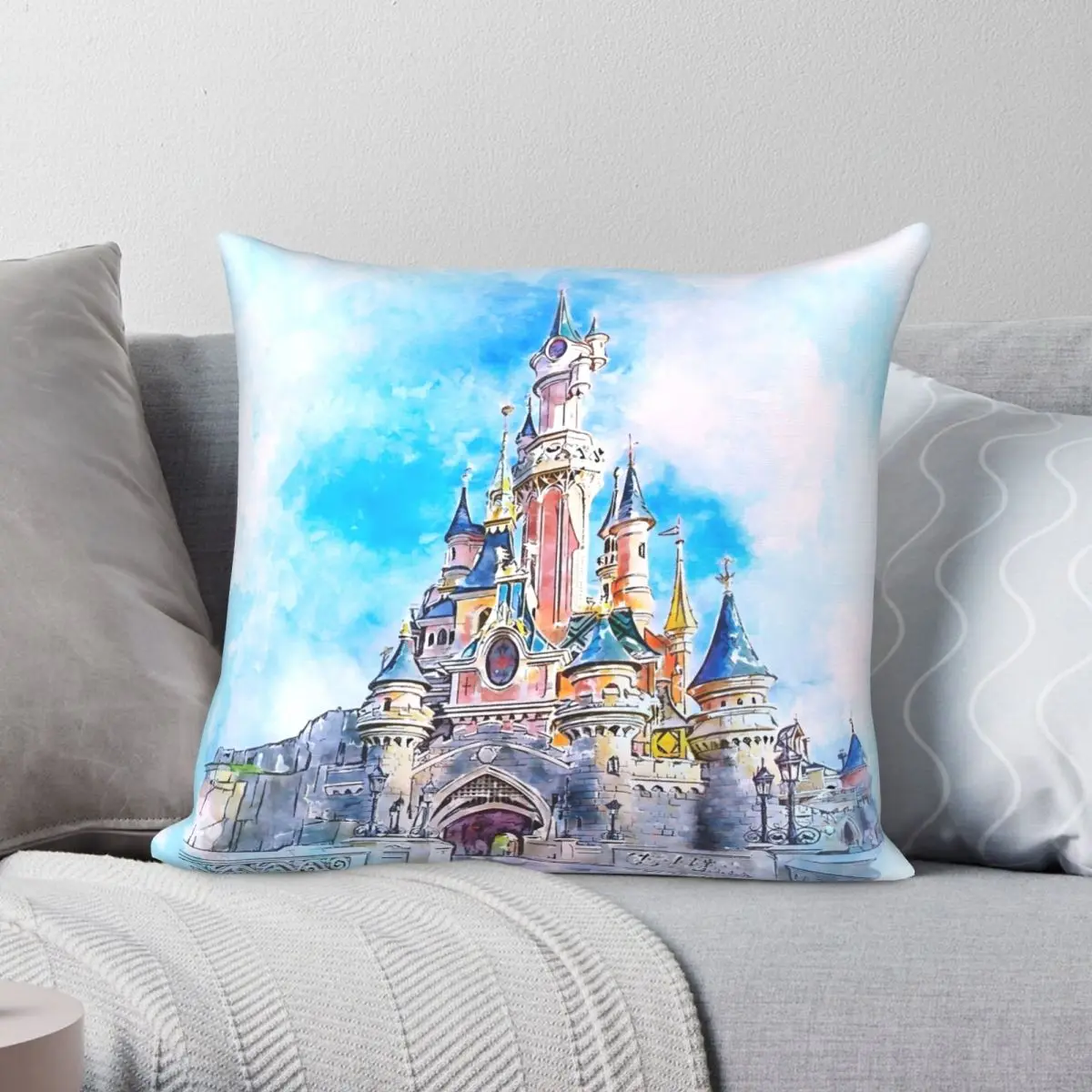 

Magic Castle Square Pillowcase Polyester Linen Velvet Pattern Zip Decor Car Cushion Cover Wholesale 45x45