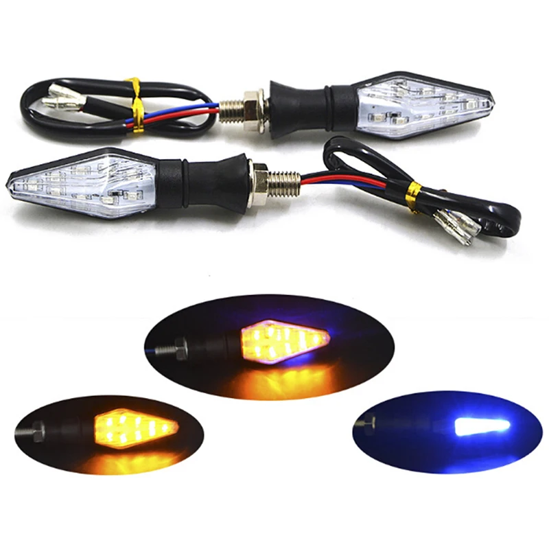 1pcs 12LED Amber+Blue Motorcycle Turn Signal Indicator Light Blinker Universal