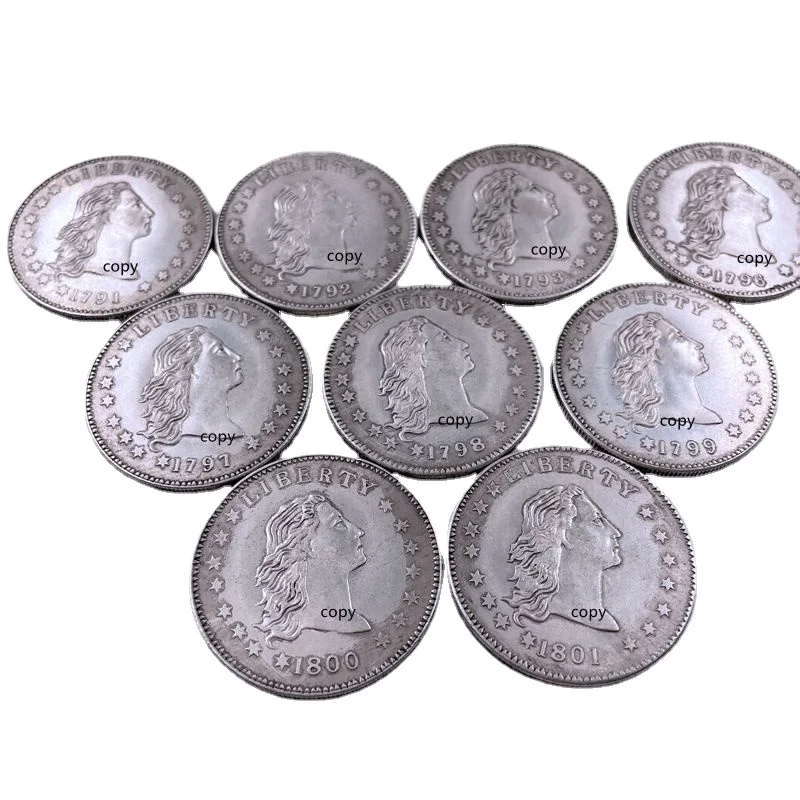 

US Full Set 1791-1801 9pcs COIN COIN Lady Liberty Dollar Silver Plated Ancient Copy Coins