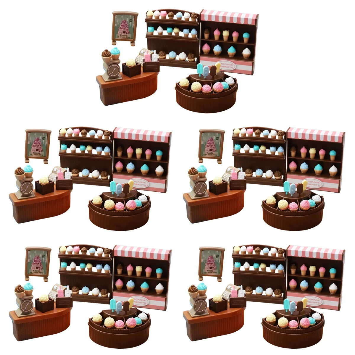 

5 Sets Home Decoration Children Miniature Model Cake Cabinet House Ornaments Delicate Toy Toys Decorate Ice Cream Shop