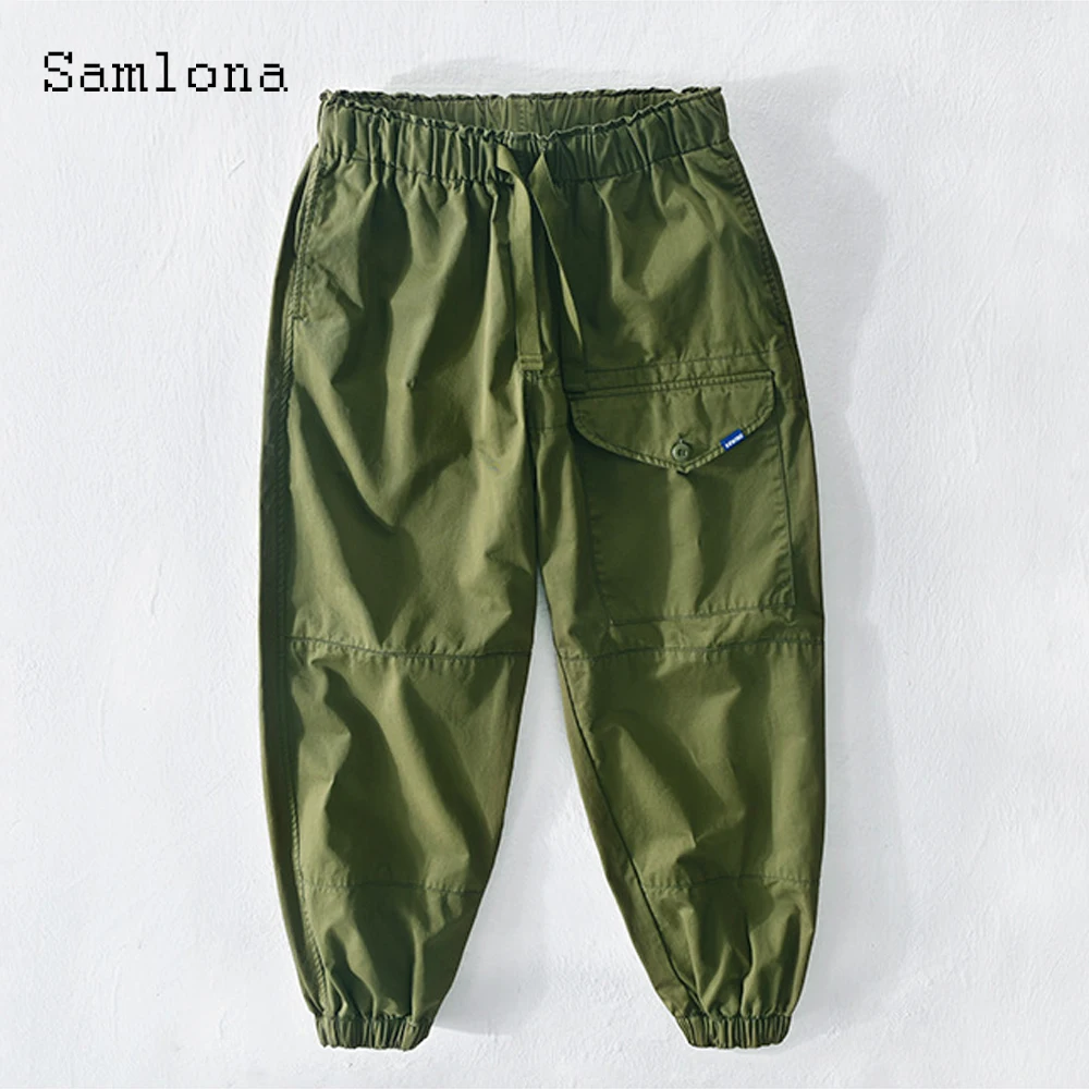 

Samlona Plus Size Mens Hip Hop Pants 2022 New Spring All-Match Pockets Trouser Male Button Fly Pants Army Green Casual Pant