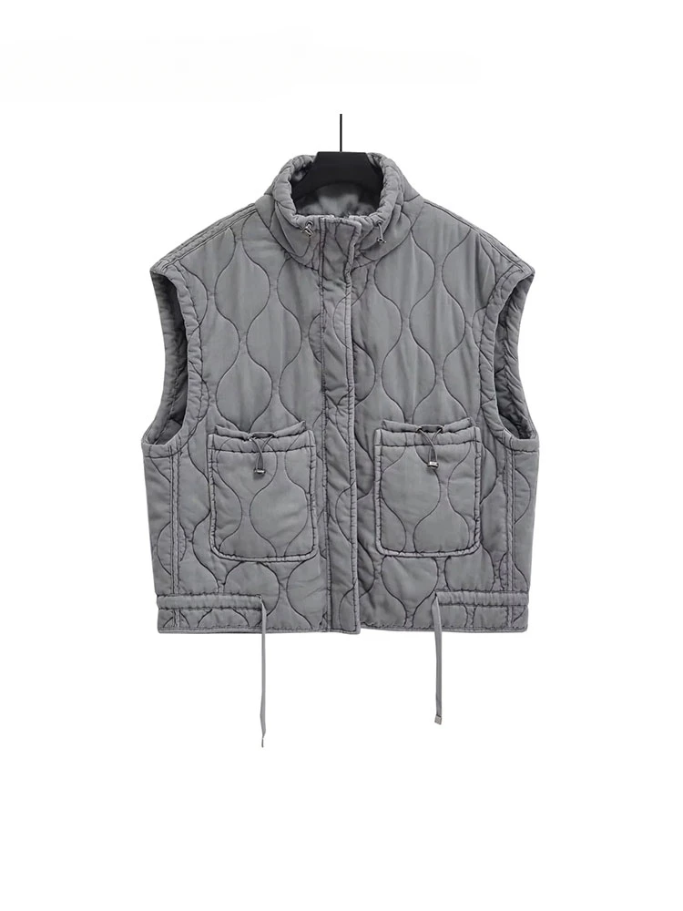 

2023 Autumn Winter Women Pocket Parkas Cotton Jacket Zipper Sleeveless Female Padded Waistcoat Jackets for Women