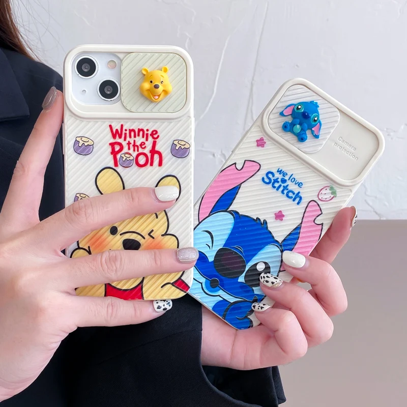

Disney 3D Lilo Stitch Winnie the Pooh Phone Case For iPhone 13 12 11 Pro Max X XR XS Max 7 8 Plus SE Shockproof Leather Cover