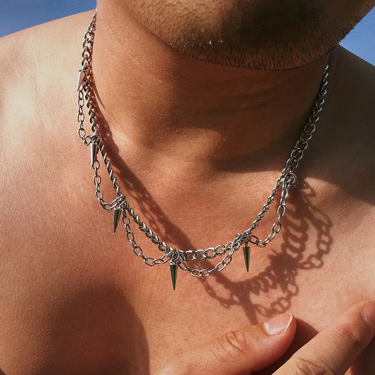 

KunJoe Punk Metal Spike Rivets Pendant Necklace Men Hiphop Silver Color Cuban Link Chain Choker Necklace Rock Gothic Jewelry