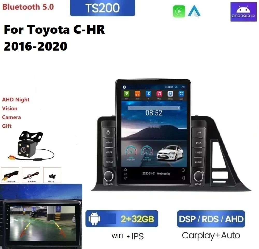 Tesla Android 13 автомобильное радио для Toyota C-HR 2016-2020 GPS BT IPS + 2.5D DSP 360 камера раздельный