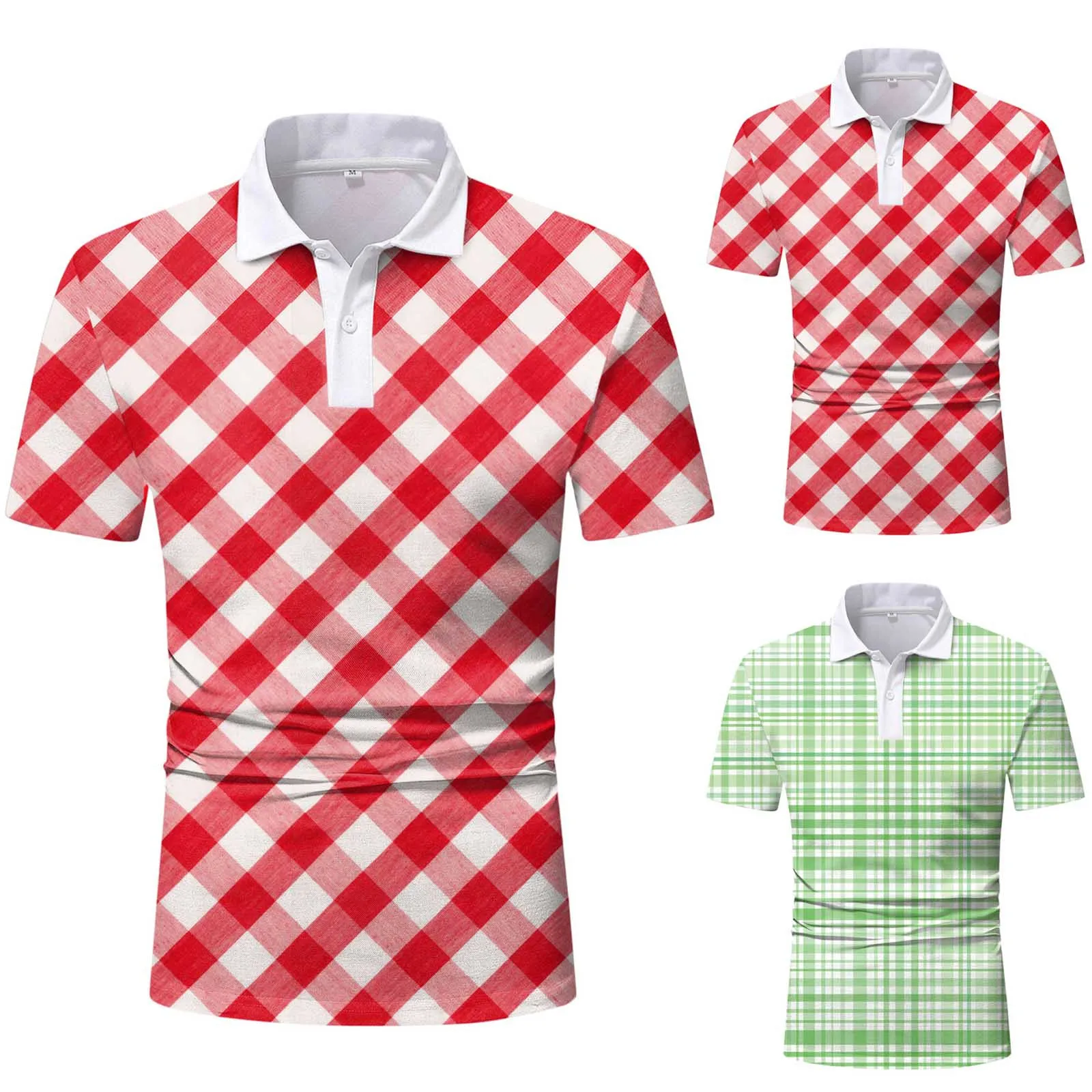 

2022 t-shirts wolfs Men Casual Summer Short Sleeve Turndown Neck Shirt Plaid Printed Top Blouse