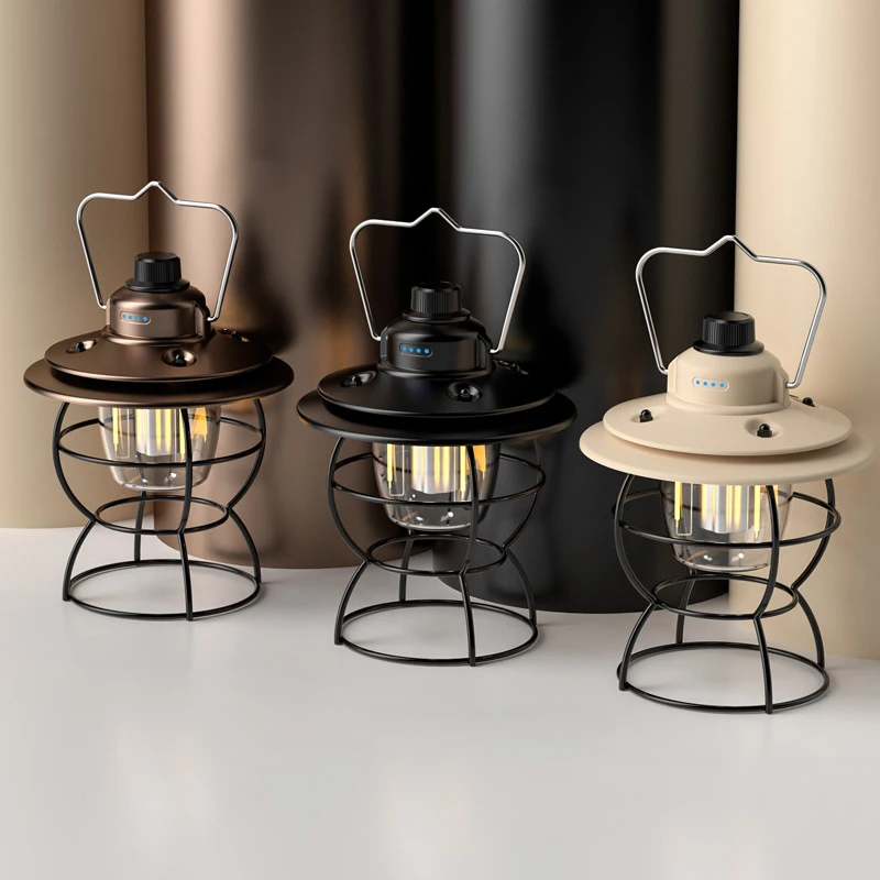 

Portable Retro Camping Hanging Lantern 2000mAh Battery Warm Light Rechargeable Metal Handle Tent Lamp Garden Outdoor Camping