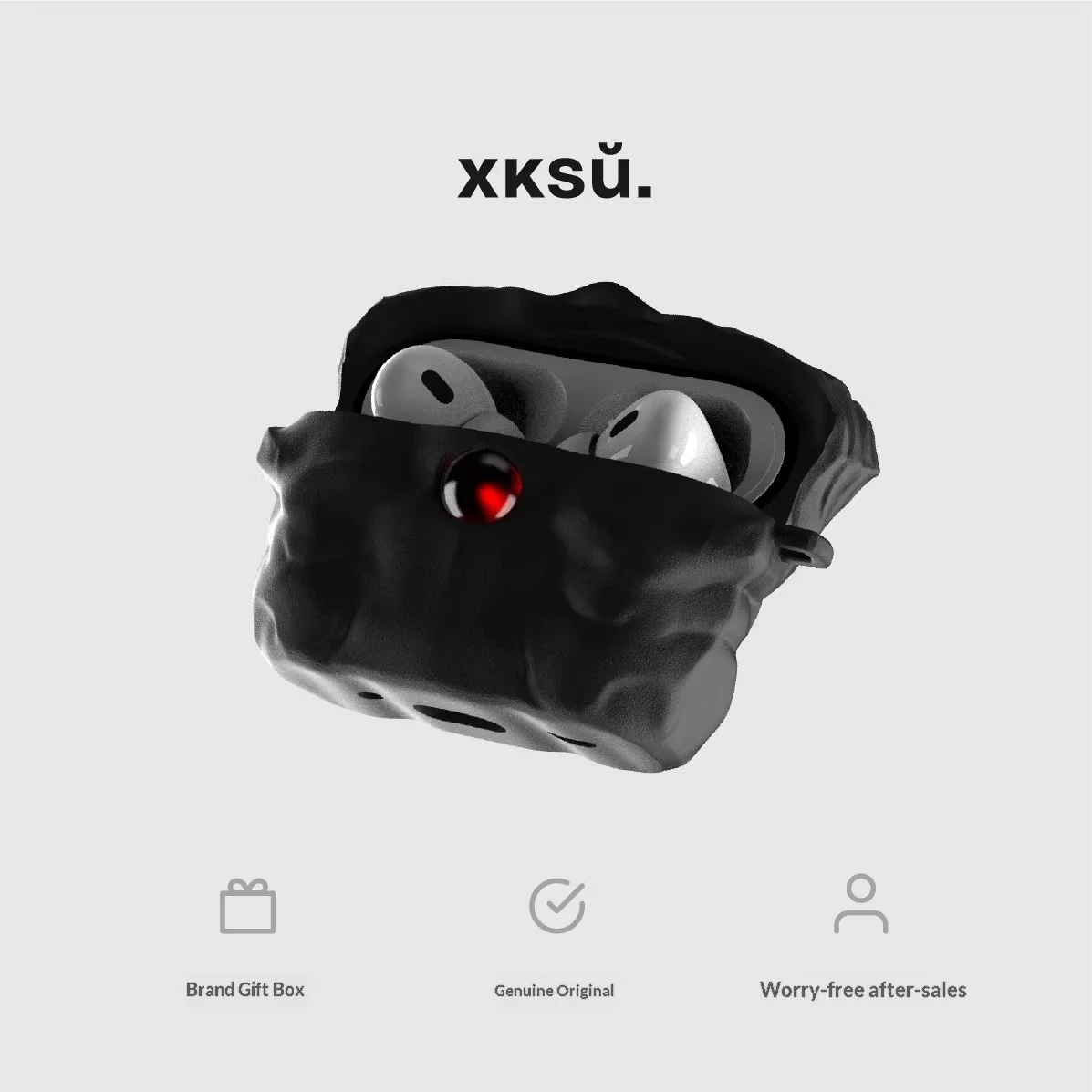 Фото Чехол для наушников XKSU Devil's Eye с геометрическим дизайном для AirPods 4, матовый, с текстурой, защитный чехол для наушников из высокопрочного нейлона, подарок №2