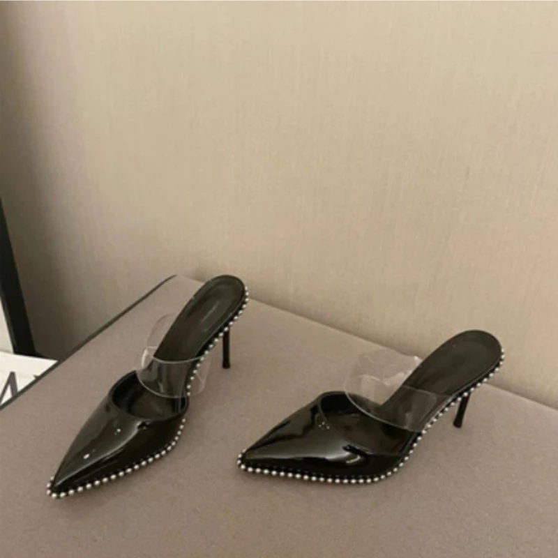 Женские туфли с заклепками новые брендовые босоножки на тонком высоком каблуке