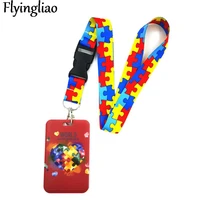 autism pattern red anime lanyard badge holder id card lanyards mobile phone rope key lanyard neck straps keychain key ring