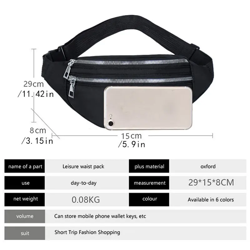 Waist Bag For Women Simple Shoulder Bag Lightweight Oxford Cloth Men Casual Travel Crossbody Bag Wallet Phone Holder Phone Bag