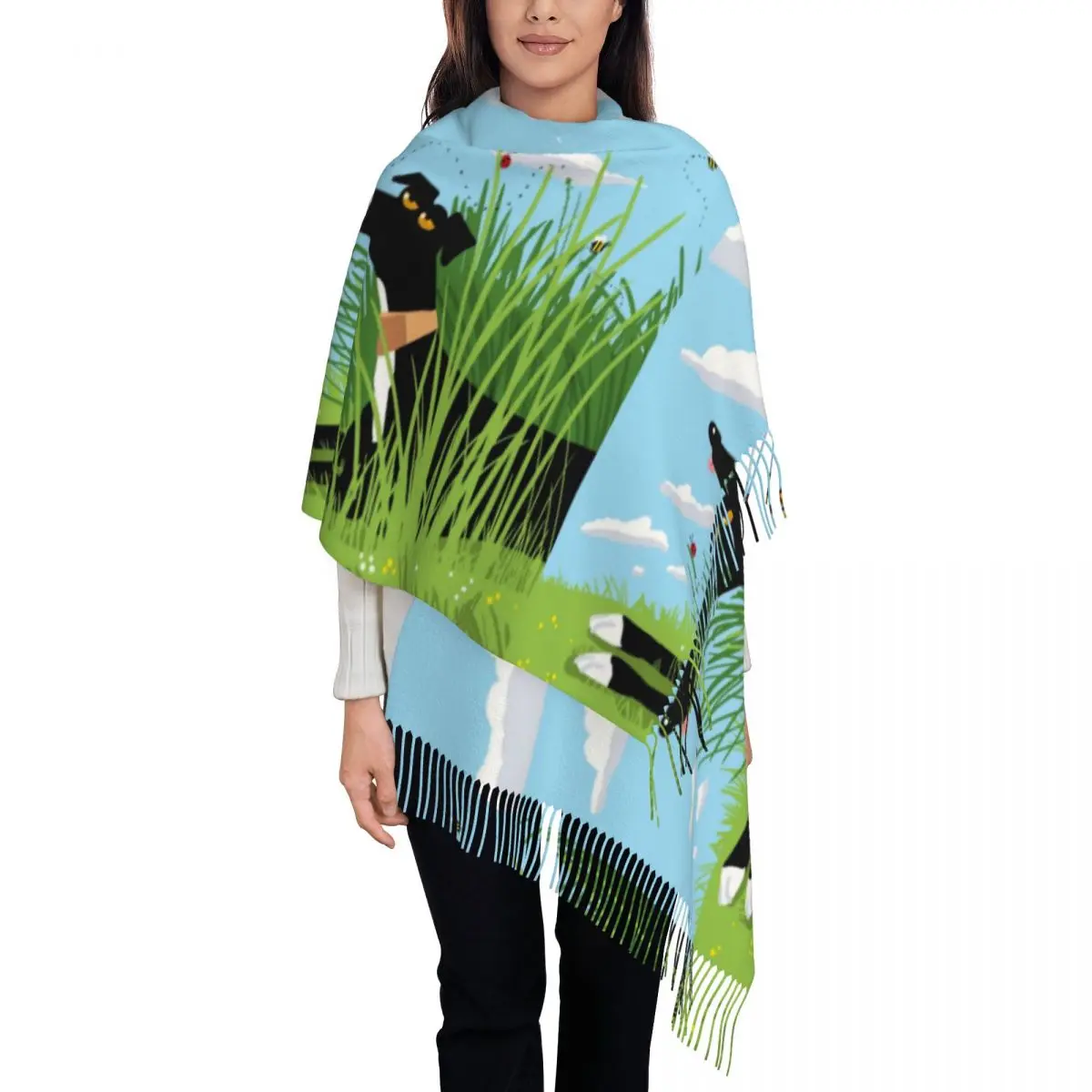 Женский шарф с кисточкой Летняя дерп большая зимняя теплая шаль и накидка Greyhound