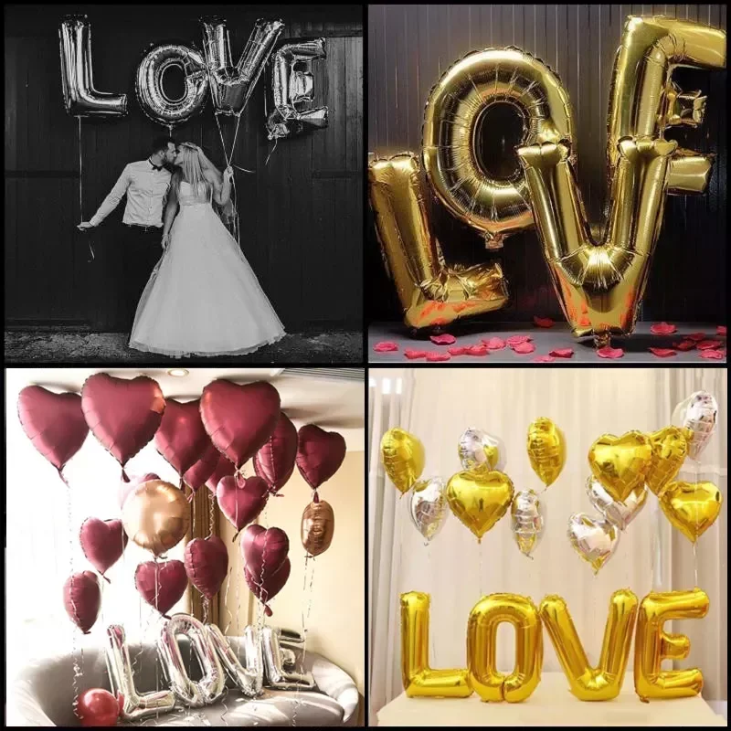 

200pcs 32inch large gold rose gold Love letter foil Balloon Heart Shape Balloon wedding decoration party Valentines Day supplies