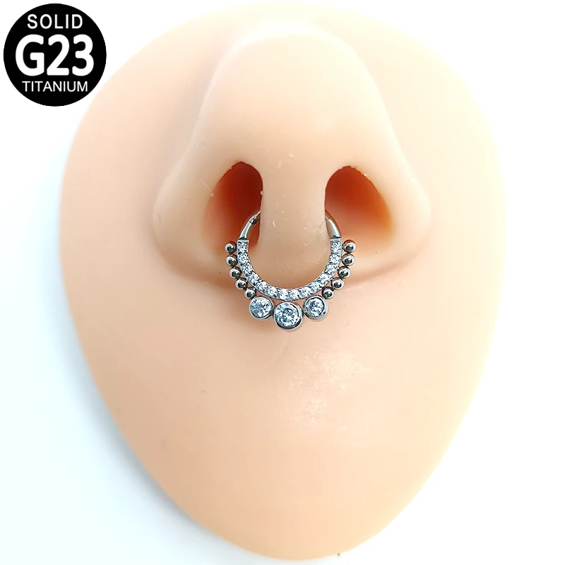 G23 Titanium Ear Piercing Septum Clicker CZ Paved Front Ear Cartilage Tragus Helix Earring Hinged Segment Hoop Nose Ring Jewelry