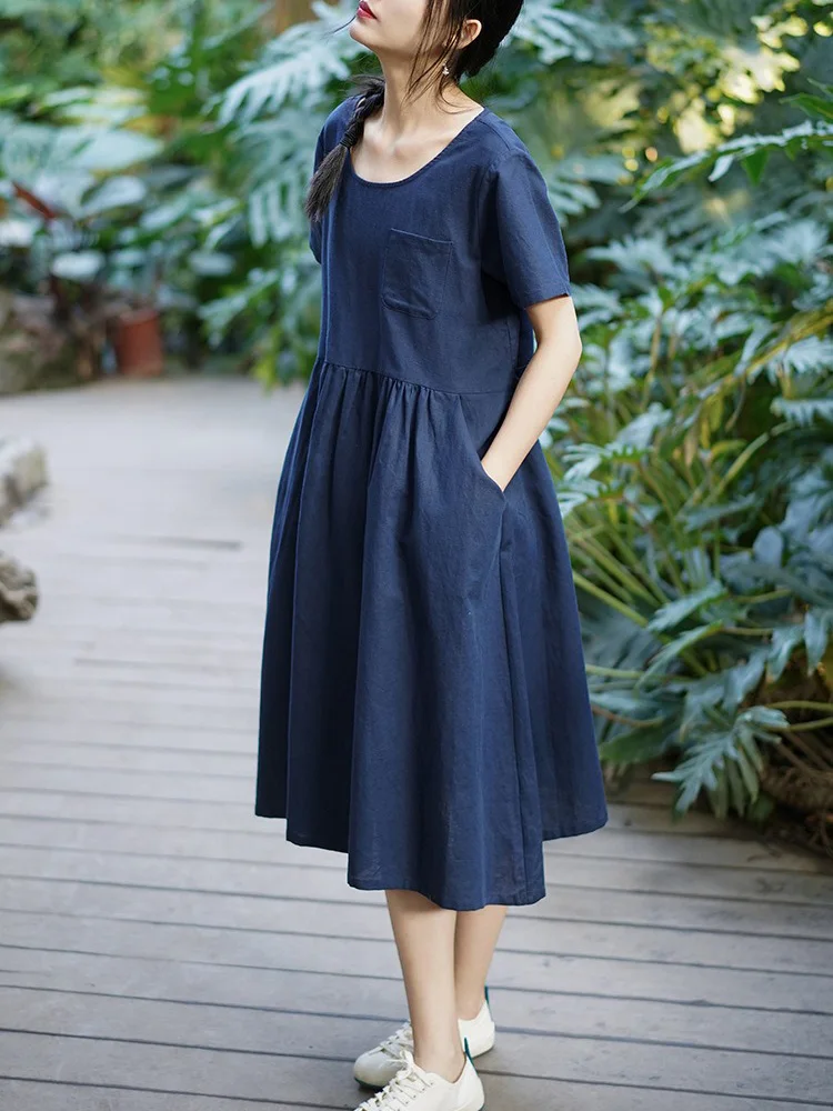 Хлопково-льняное платье Babydoll женское повседневное свободного кроя с коротким