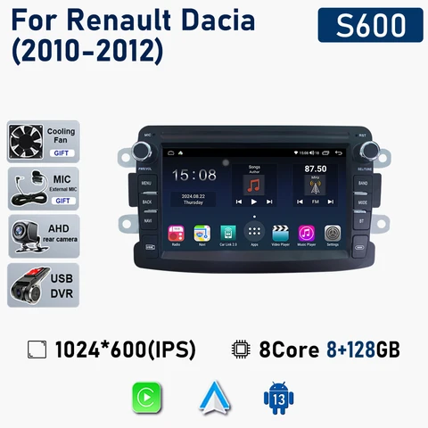 Автомобильный радиоприемник Carplay Android Auto для Renault Dacia Duster Sandero Lodgy Dokker, мультимедийный стереоплеер, GPS-навигация, головное устройство