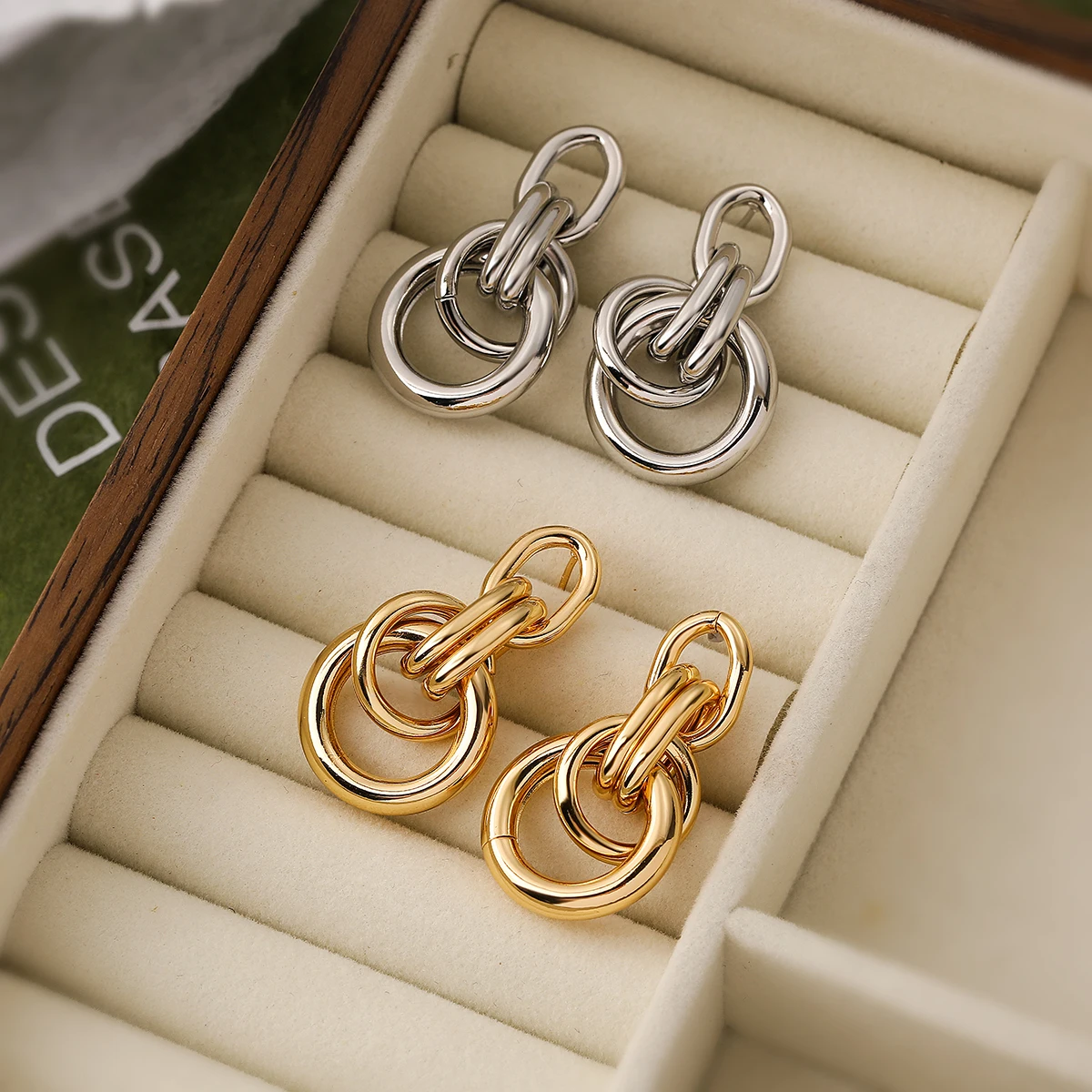 

Glamorous Double Circles Design Drop Earrings For Women Girl, Advanced Gold Silver Colour Mirror Earrings Party Vacation Jewelry