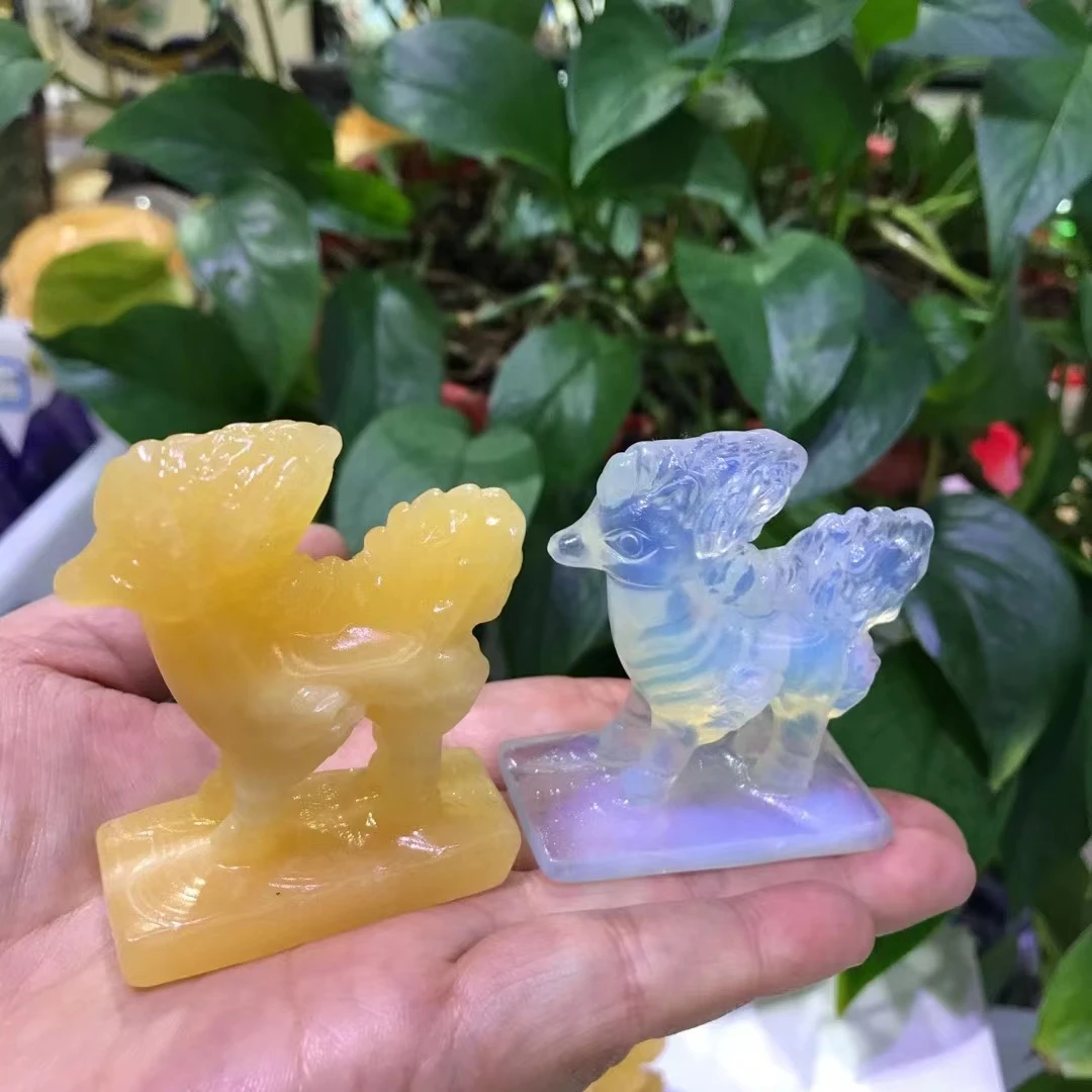 

60mm Cute Ponyta Statue Natural Stone Crystal Hand Carved Healing Animal Figurine Reiki Craft Home Decoration Holiday Gift