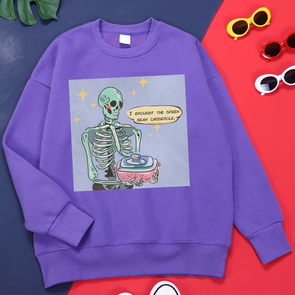 

Skeleton Brought The Green Bean Casserole Male Hoodie Fleece All-Match Hoodies Classic Chic Tops Harajuku Quality Male Clothing