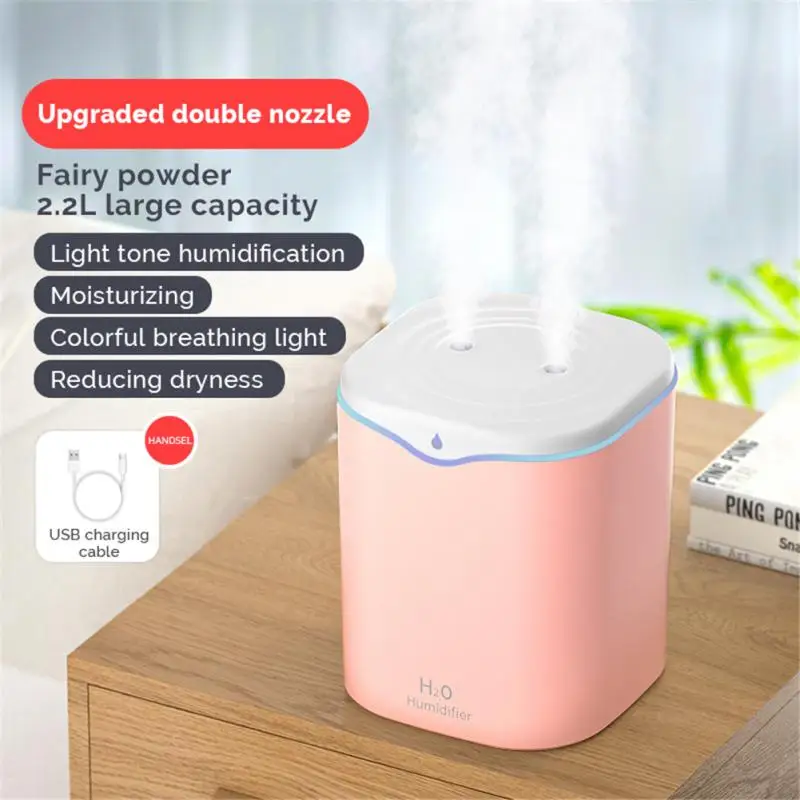 

2.2L Home Air Humidifier Double Nozzle Cool Mist FragranceDiffuser Light Heavy Fog Ultrasonic USB Humidificador For Home Office